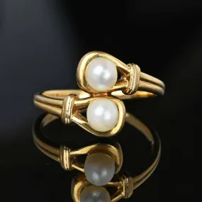 Elegant 14K Gold Toi et Moi Pearl Ring