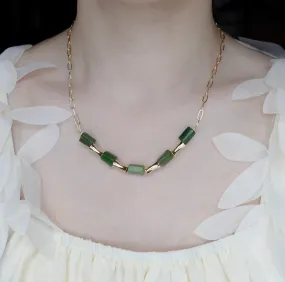 Elf Forest Green Jade Necklace Gold