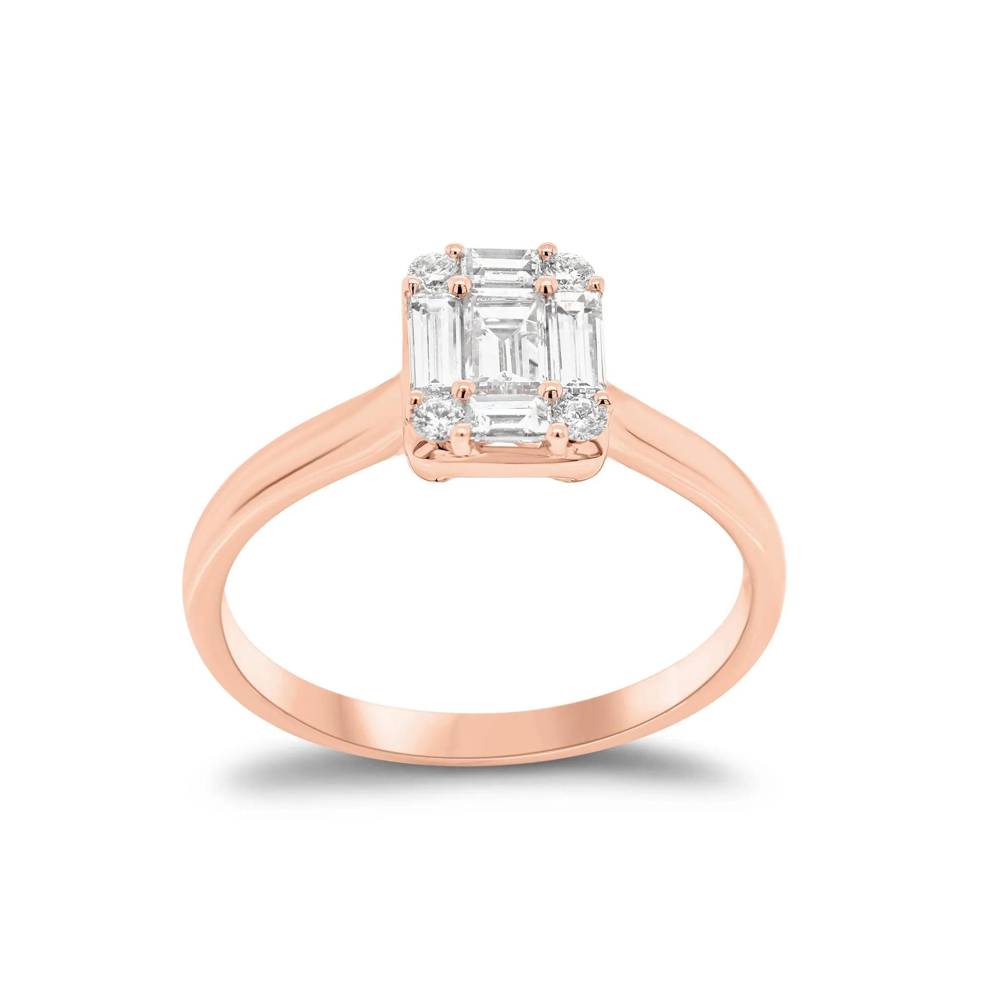 Emerald-Cut Diamond Illusion Engagement Ring