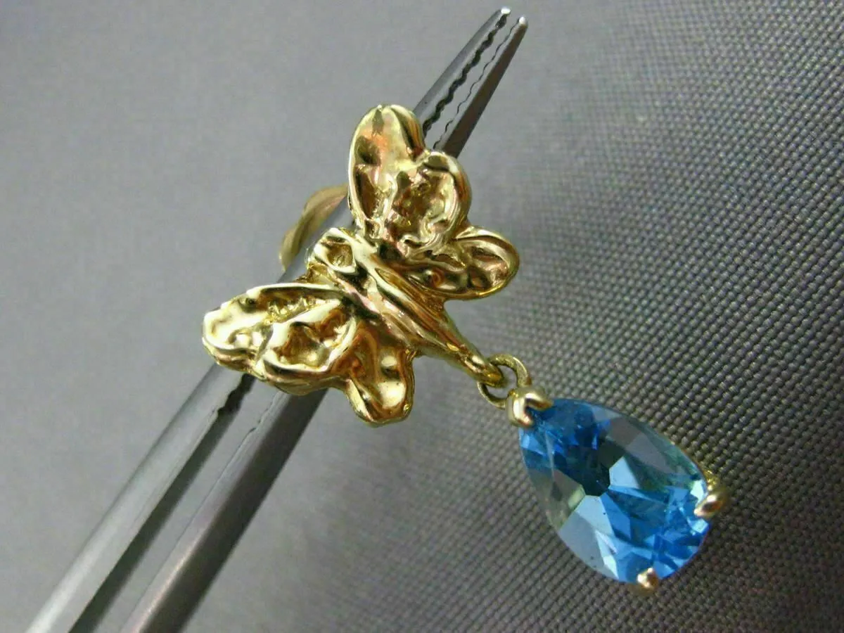 ESTATE .20CT BLUE TOPAZ 14KT YELLOW GOLD 3D BUTTERFLY HANGING EARRINGS #25197