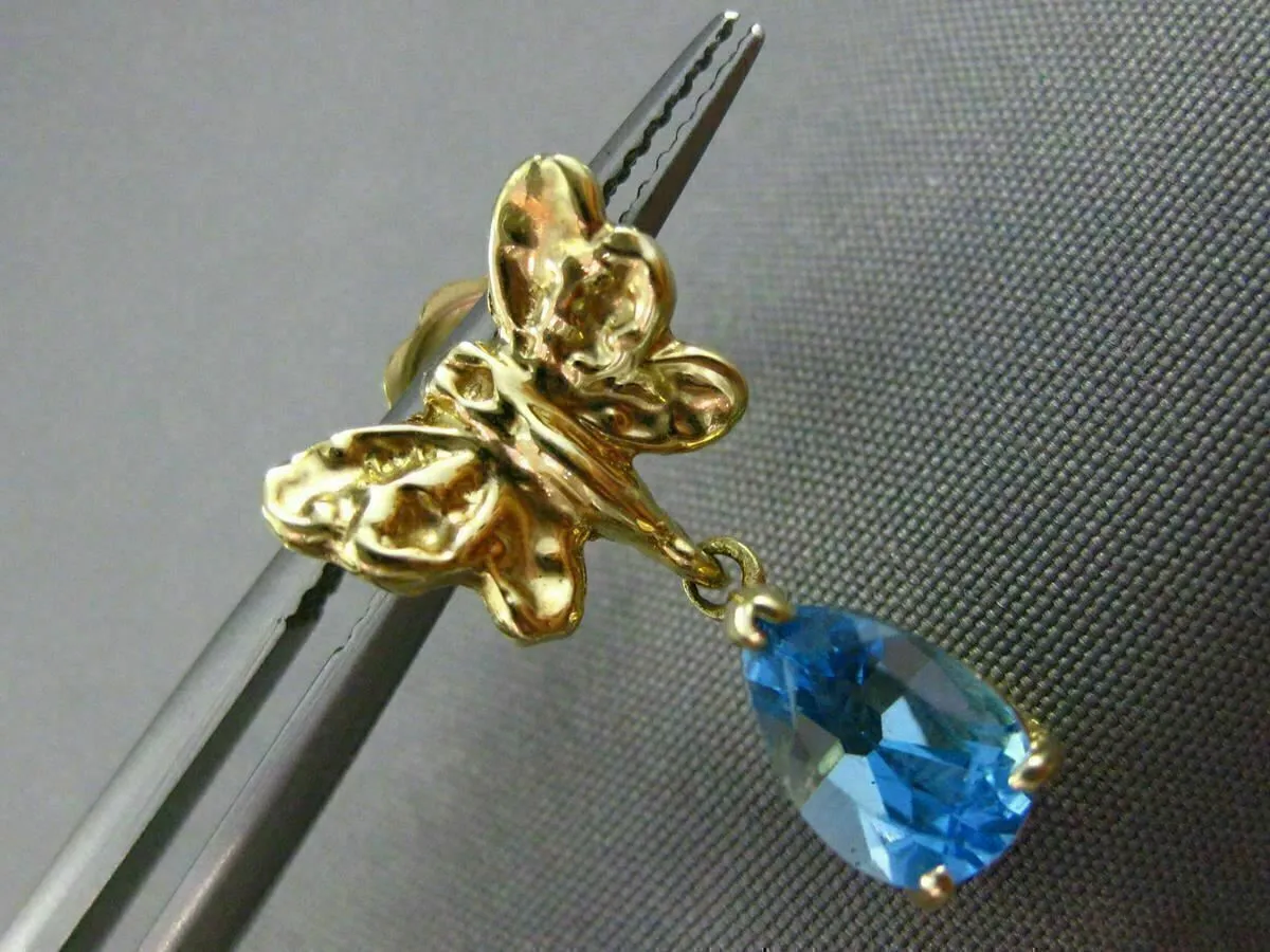 ESTATE .20CT BLUE TOPAZ 14KT YELLOW GOLD 3D BUTTERFLY HANGING EARRINGS #25197