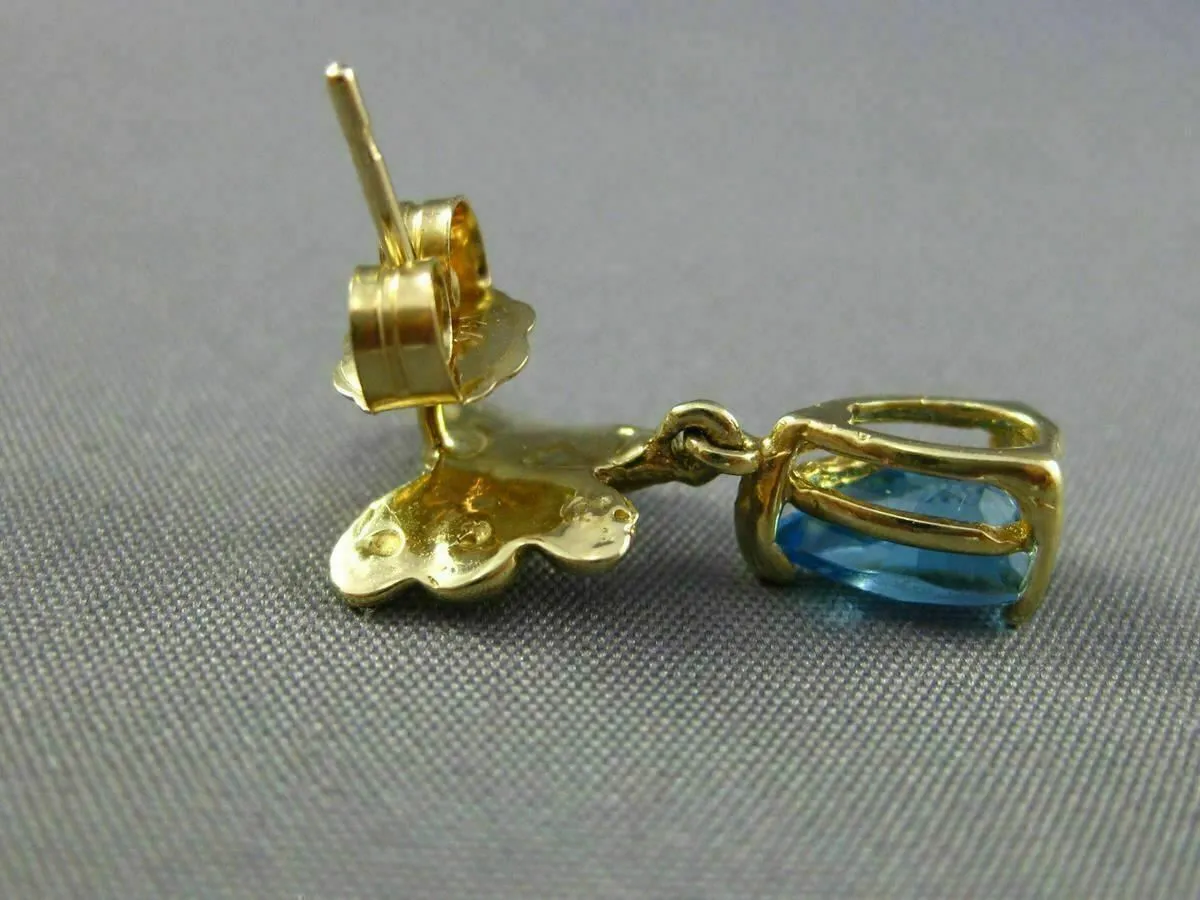 ESTATE .20CT BLUE TOPAZ 14KT YELLOW GOLD 3D BUTTERFLY HANGING EARRINGS #25197