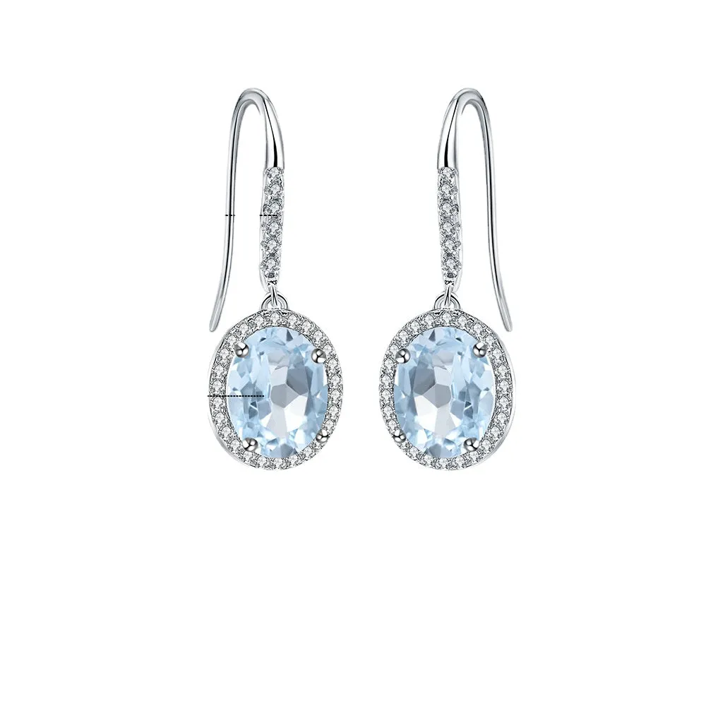 European Retro Oval Shape Silver Drop Earrings for Women