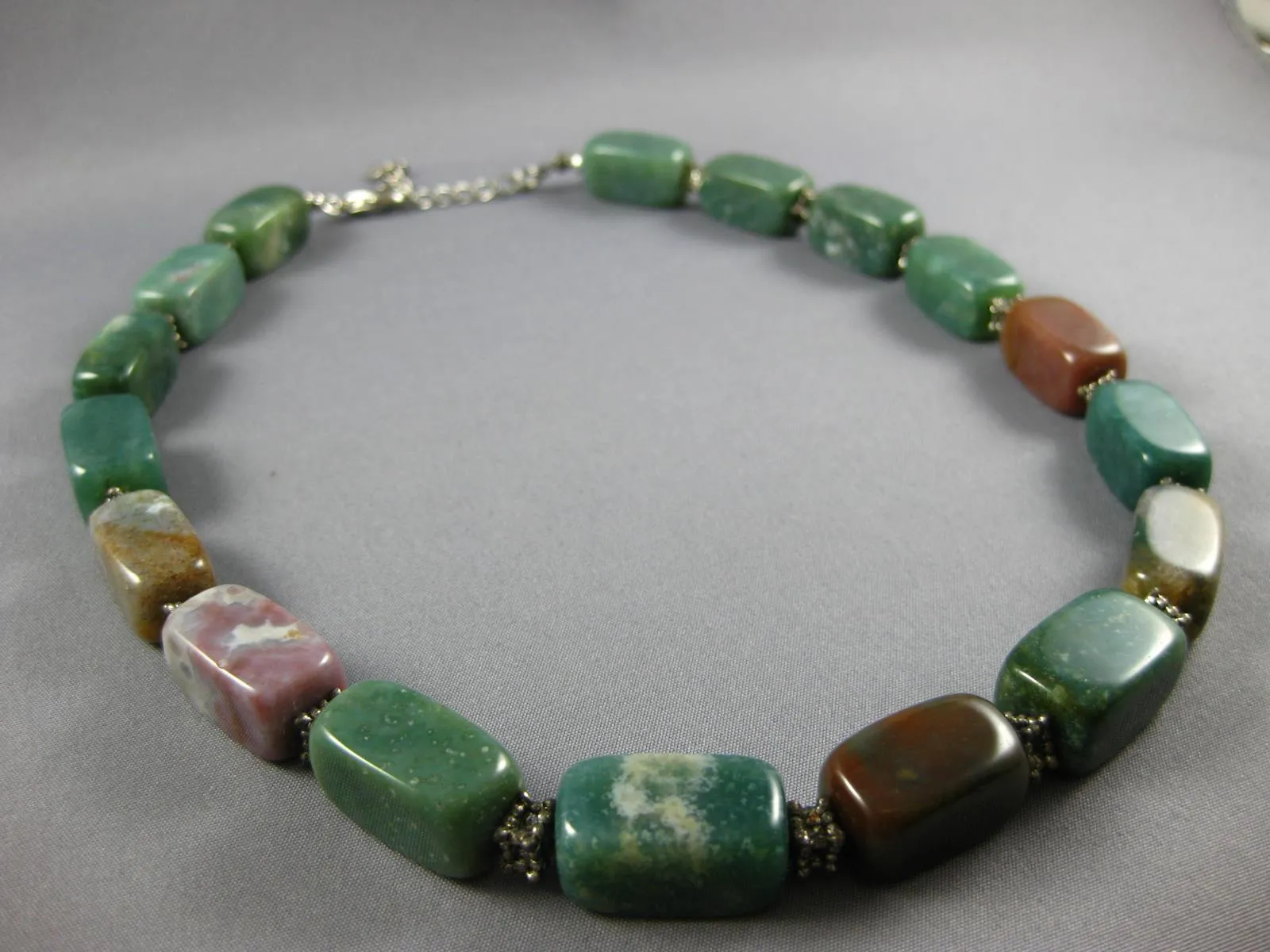 EXTRA LARGE AAA MULTI COLOR JADE STAINLESS STEEL CUBE BY THE YARD NECKLACE #7000