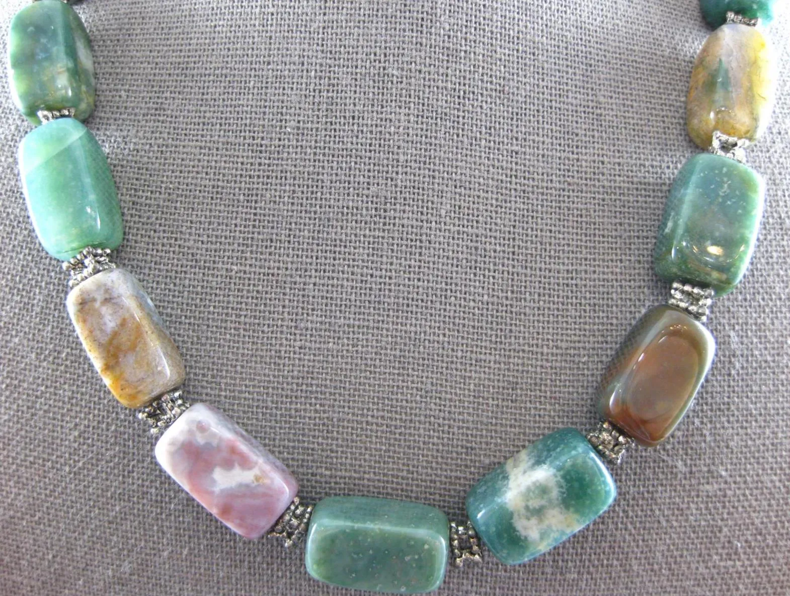 EXTRA LARGE AAA MULTI COLOR JADE STAINLESS STEEL CUBE BY THE YARD NECKLACE #7000