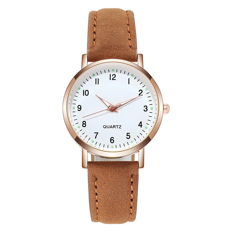 Female Student Luminous Watch Small Fresh Matte Leather Casual Watch Women's Quartz Watch