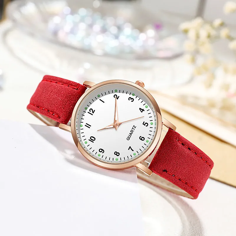 Female Student Luminous Watch Small Fresh Matte Leather Casual Watch Women's Quartz Watch