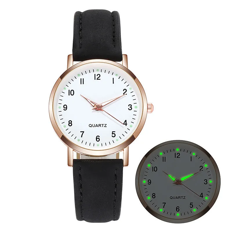 Female Student Luminous Watch Small Fresh Matte Leather Casual Watch Women's Quartz Watch