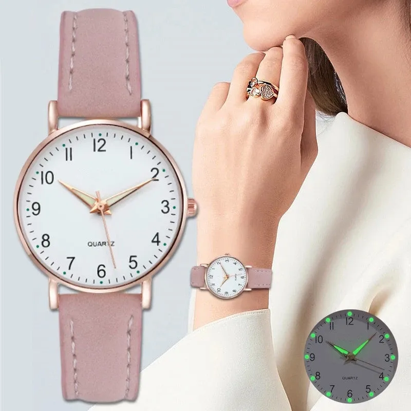 Female Student Luminous Watch Small Fresh Matte Leather Casual Watch Women's Quartz Watch