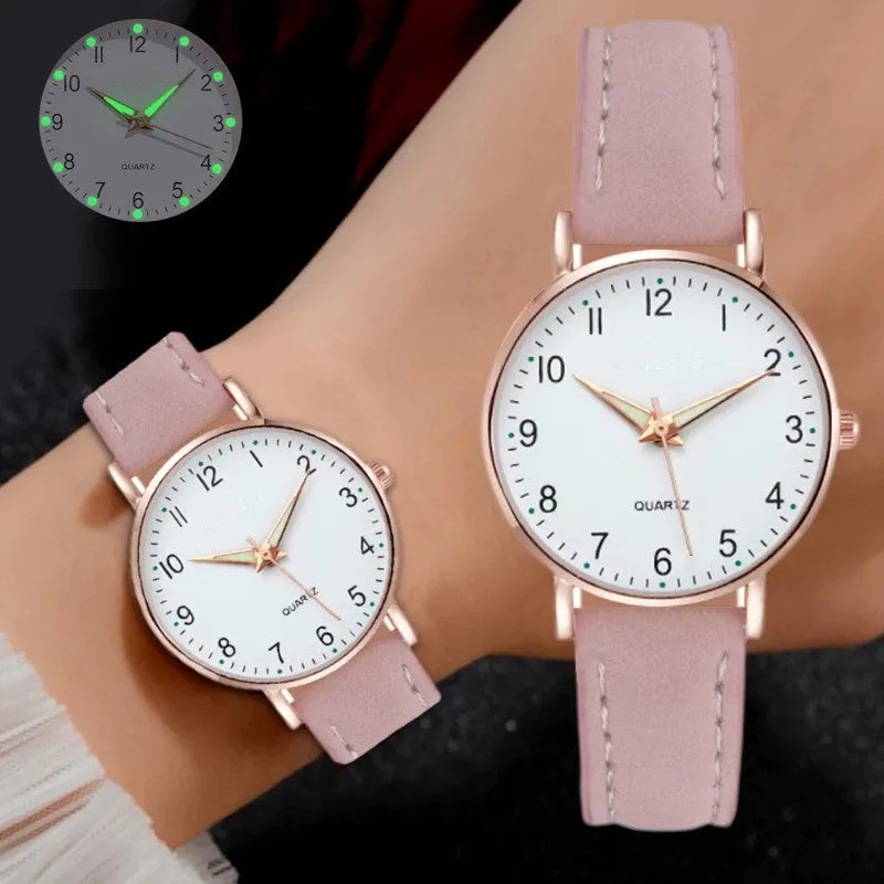 Female Student Luminous Watch Small Fresh Matte Leather Casual Watch Women's Quartz Watch