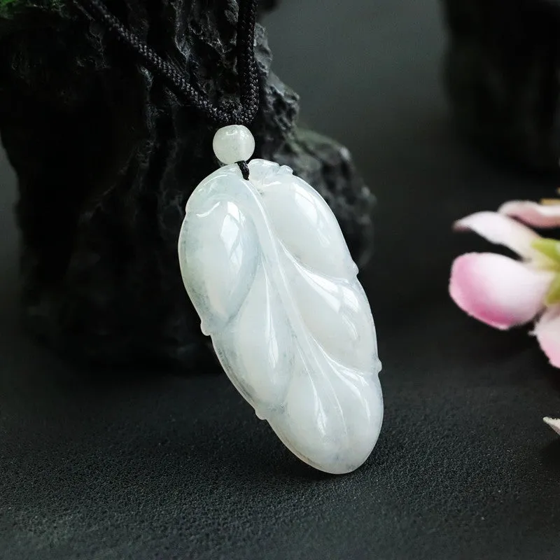 Fortune's Favor White Jade Leaf Pendant