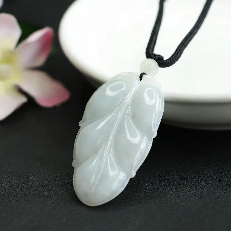 Fortune's Favor White Jade Leaf Pendant