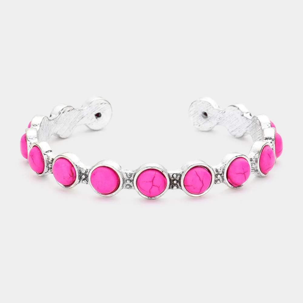 Fuchsia Stone Cuff Bracelet (2 Styles)