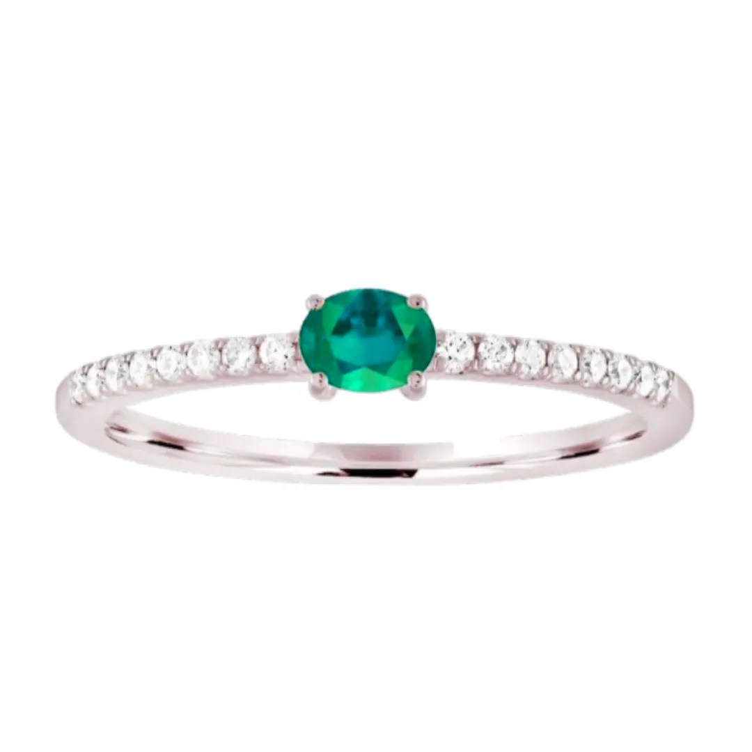 Gemstone Solitaire Diamond Band Ring