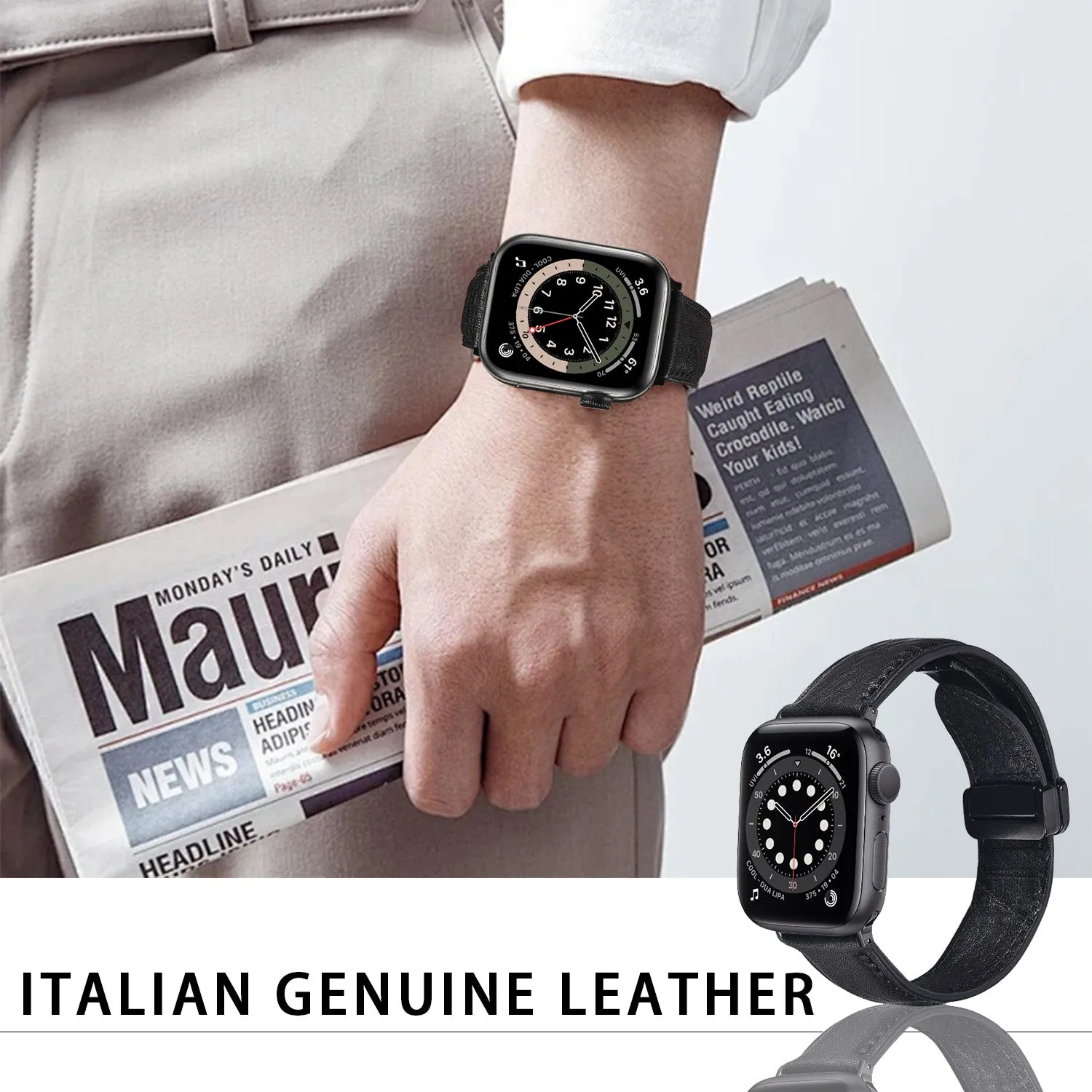 Genuine Italian Leather Band for Apple Watch Strap with Magnetic Claps