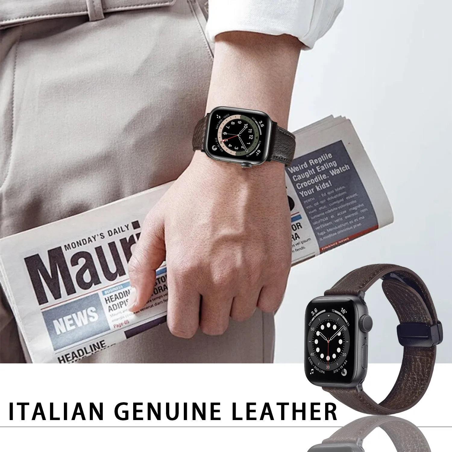 Genuine Italian Leather Band for Apple Watch Strap with Magnetic Claps