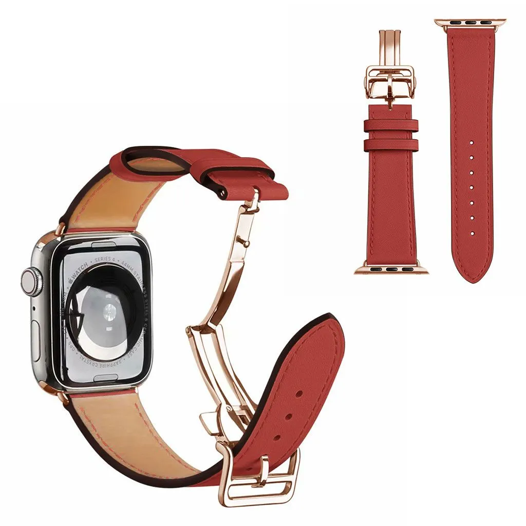 Genuine leather rose gold buckle watch band for Apple Watch Series 6 / 5 40mm - Camellia