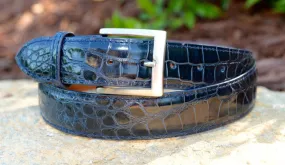 Glazed Argentine Caiman Flank Belt: Navy