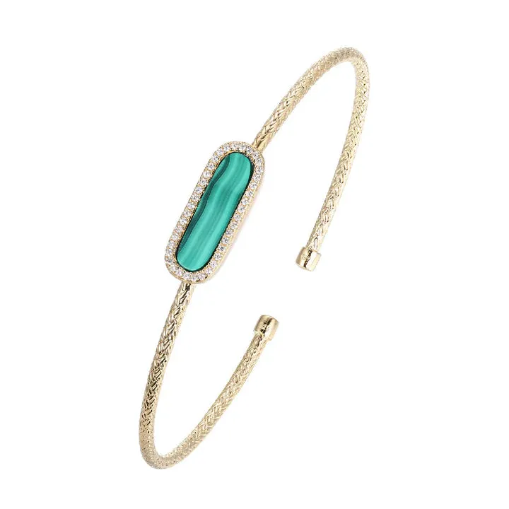 Gold Malachite & CZ Mesh Cuff Bracelet (SI3285)