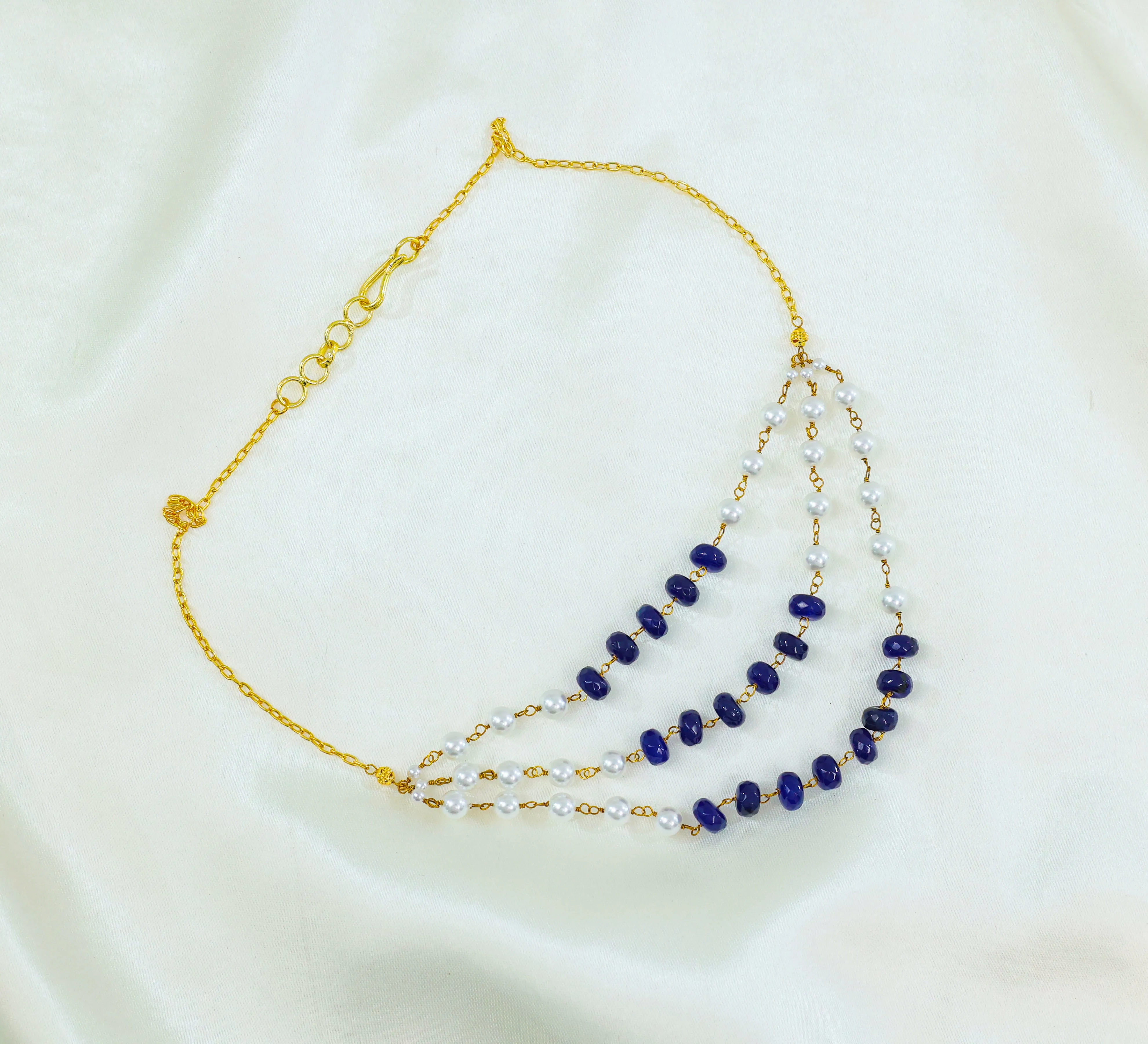 Gold-Plated Mala Necklace Set with Shell Pearls & Jade Beads