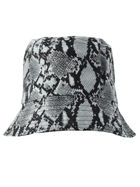 Gray & Black Snake Print Womens Bucket Hat