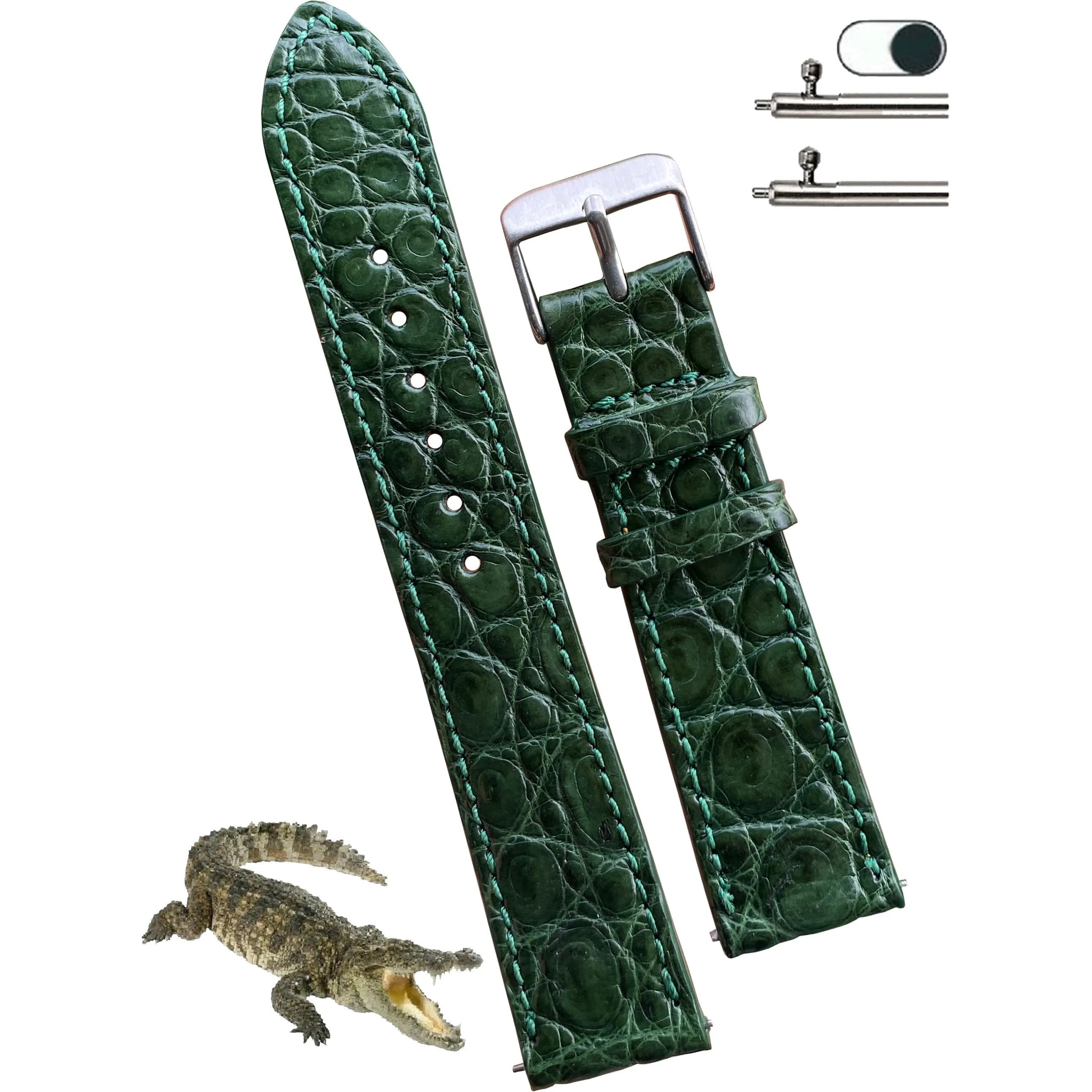 Green Flat Alligator Leather Watch Band Men | No-Padding | DH-28