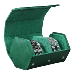 Green Leather Watch Case for Men Watch Roll Travel  Display-2 Slots