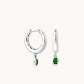 Green Topaz Charm Huggies in Silver