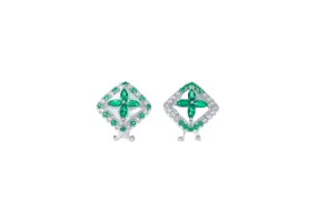 Green Topaz Cross Enamel Square Stud Earrings