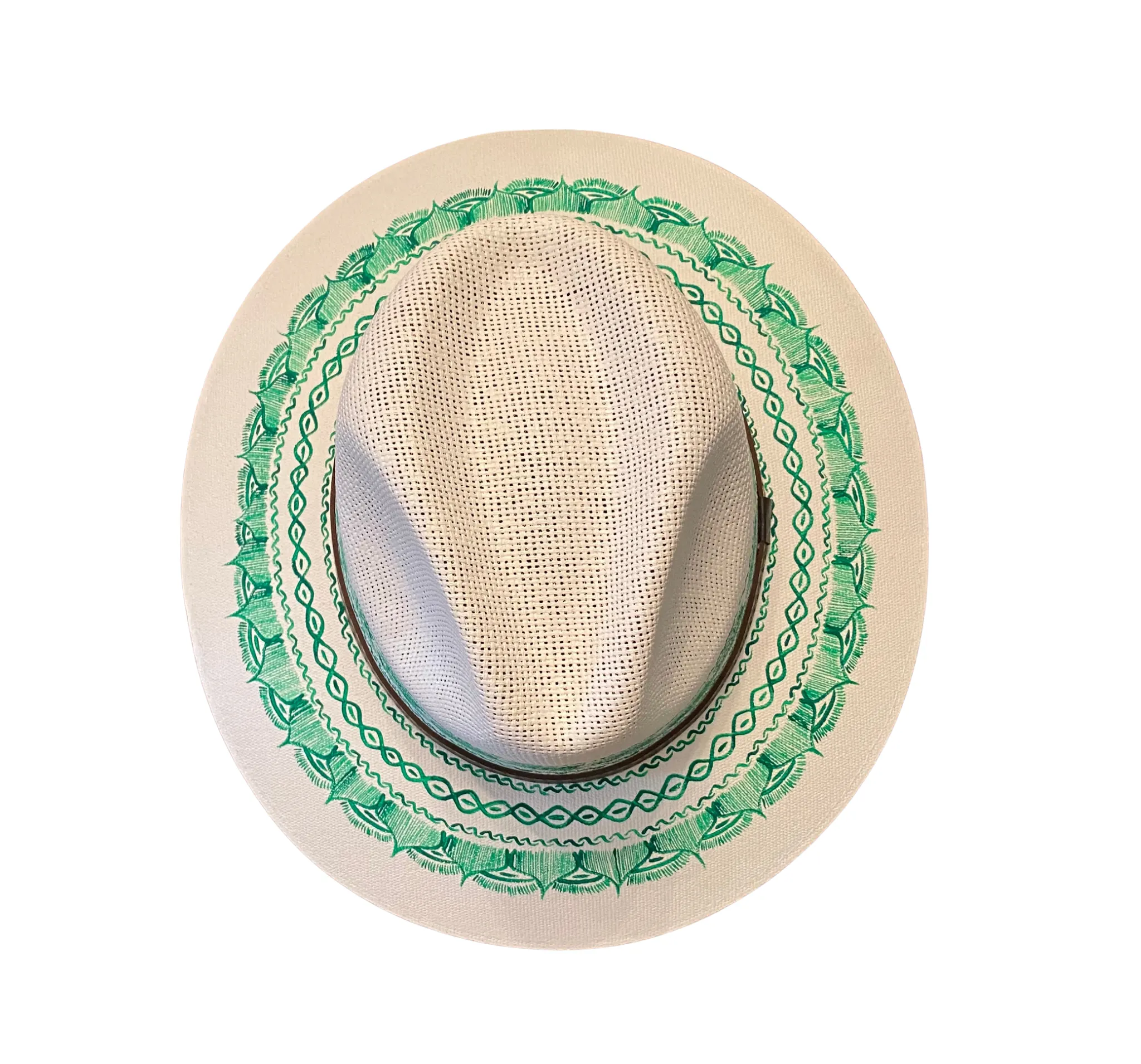 Hand-painted Hat from Mexico - White, Green