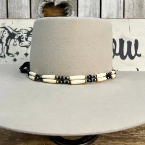 Hat Band | 2 Strand Bone w/ Black Accents and Tie