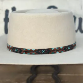 Hatband B1-V | 7 Row Beaded Stretch Black/Rust/Turquoise