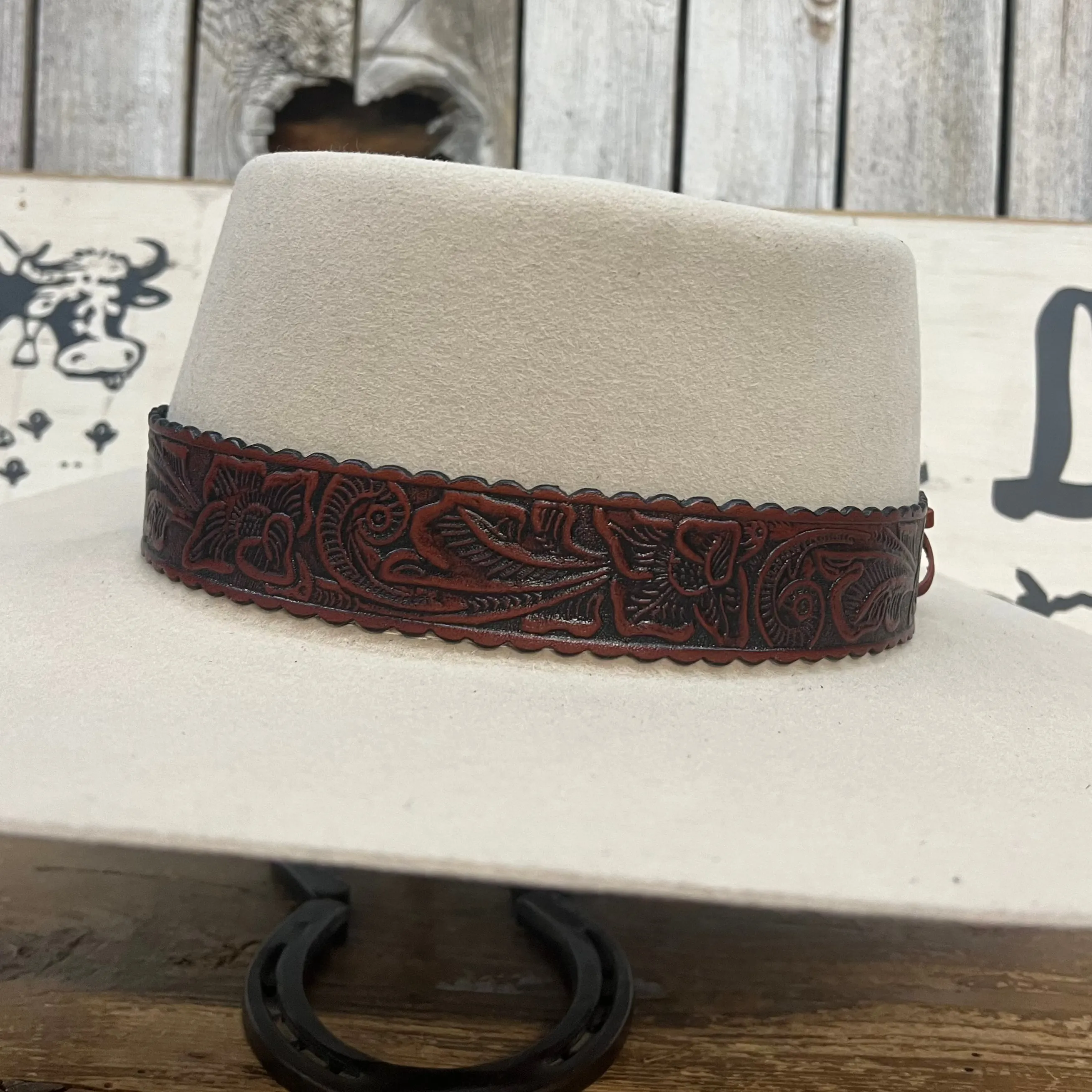 Hatband HB75-DK BRN | Dark Brown 1 1/4" Leather Carved