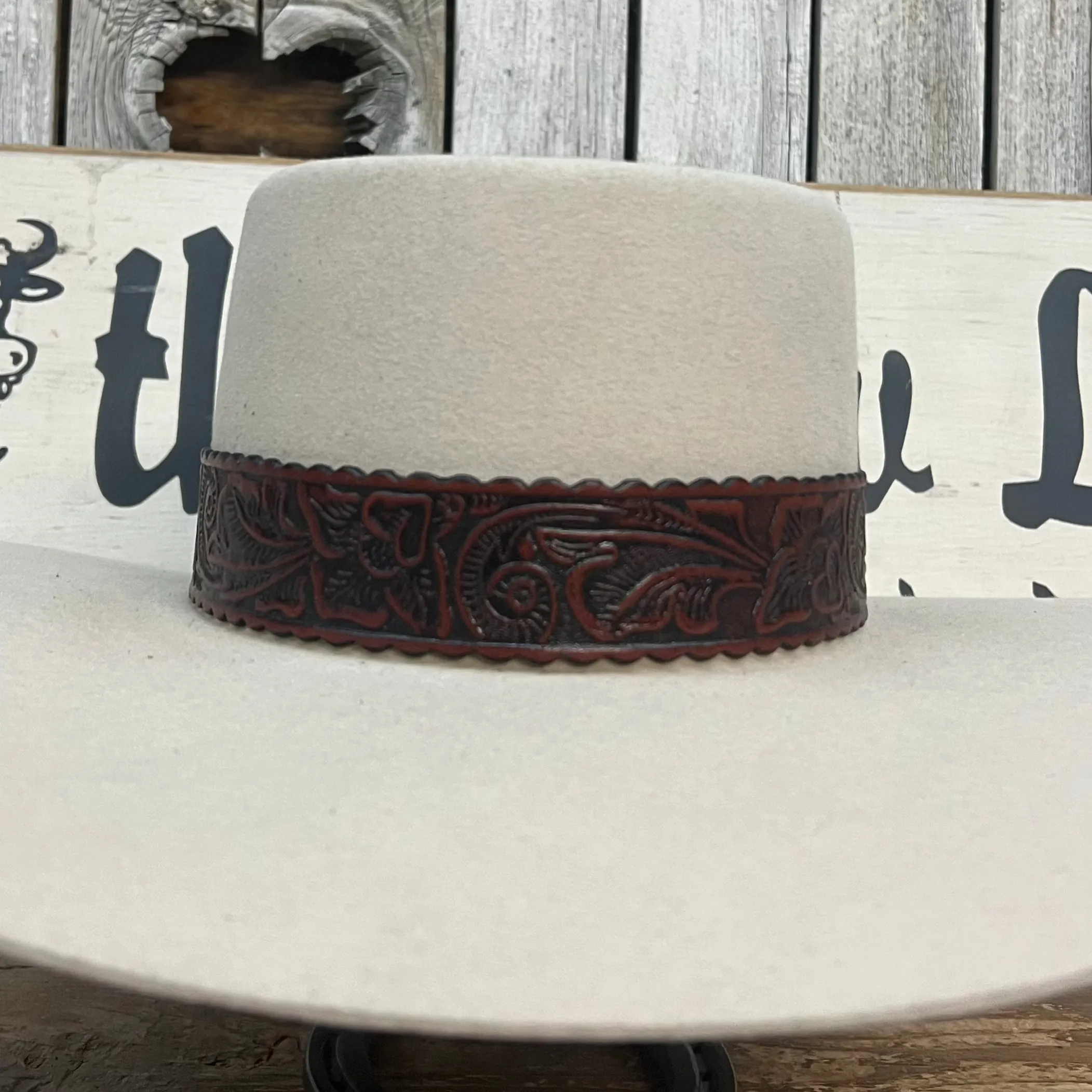 Hatband HB75-DK BRN | Dark Brown 1 1/4" Leather Carved