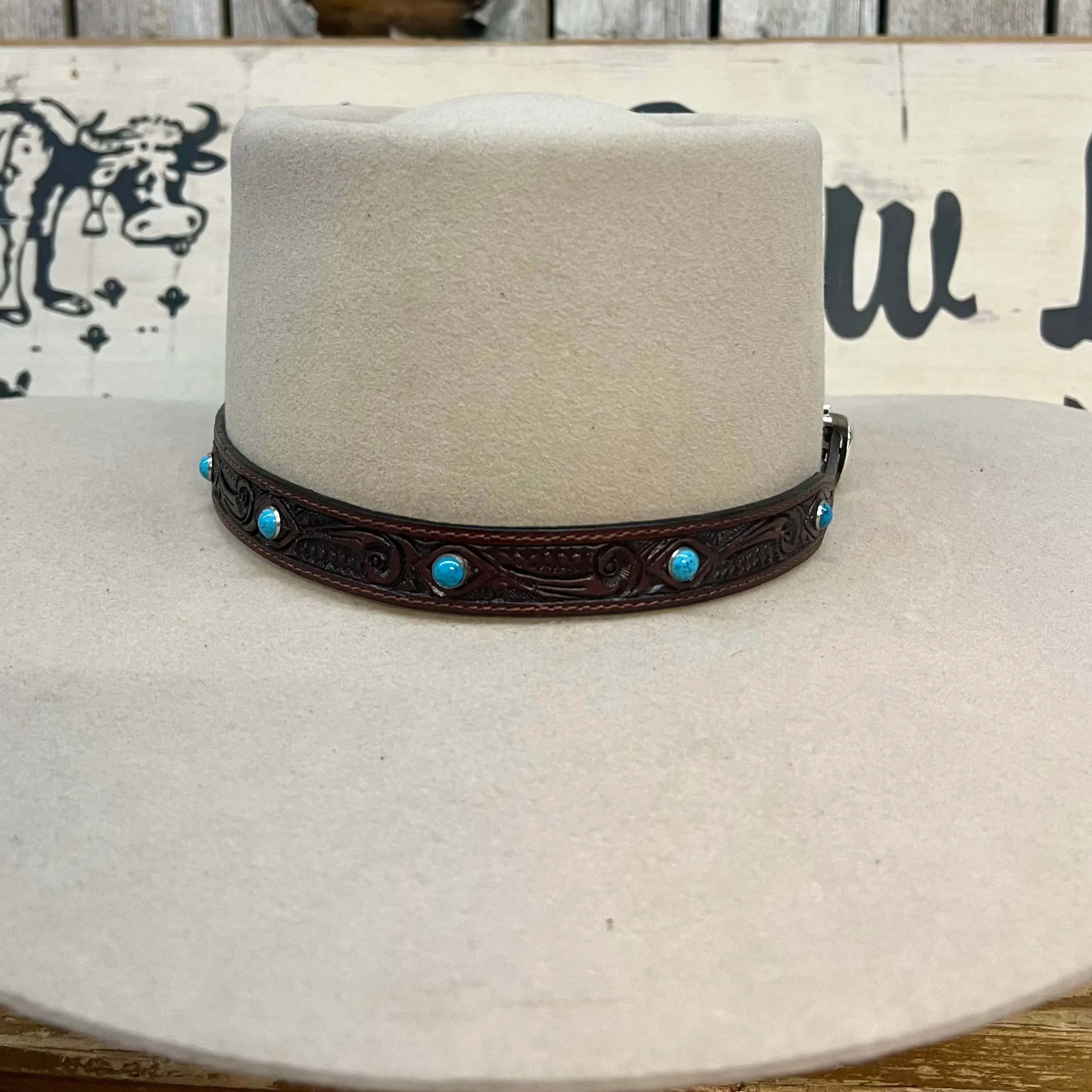 Hatband LC-69TBRN | Brown Color Leather w/Turquoise Accents