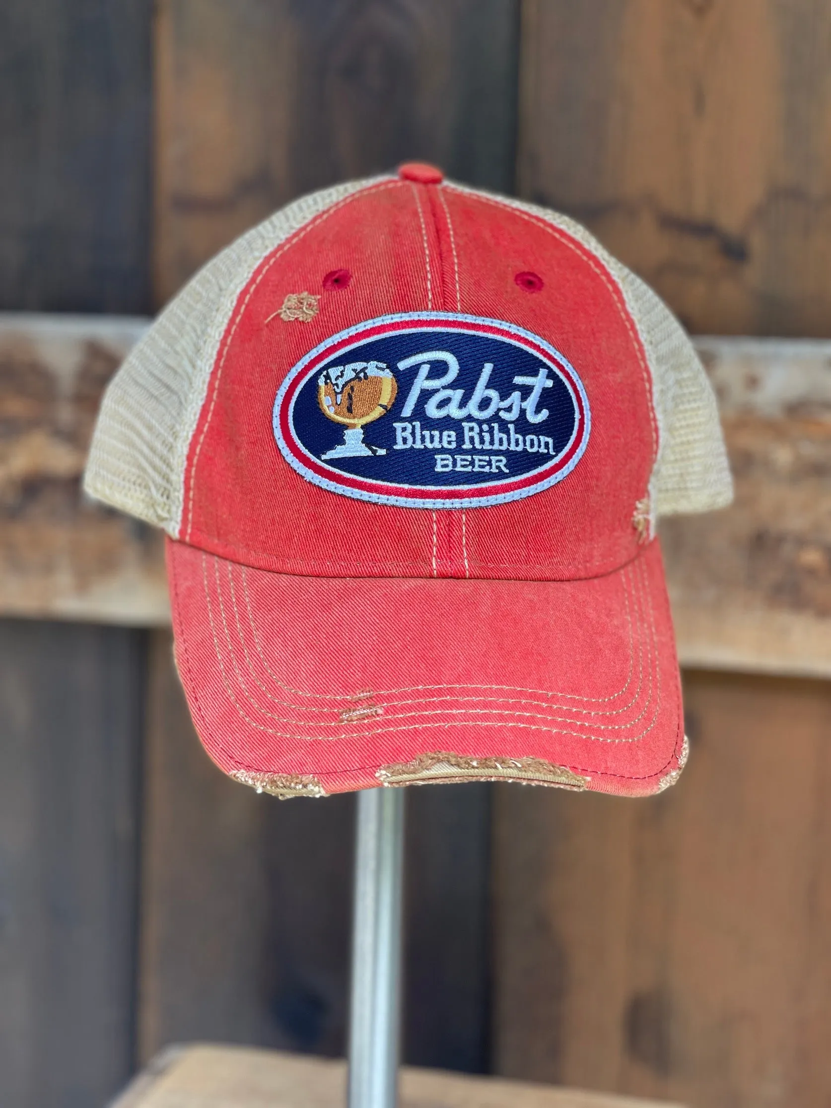 Ice Cold Pabst Retro Hat- Distressed Red