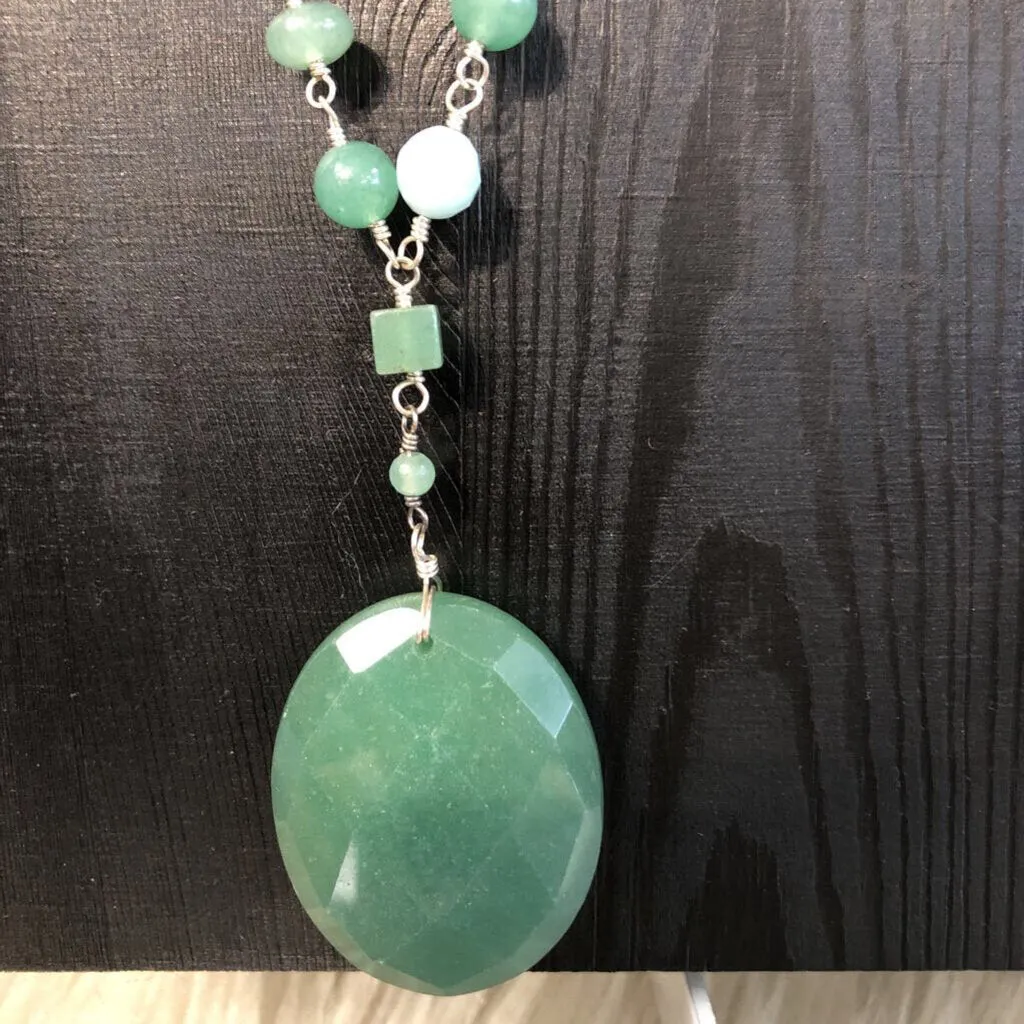 JADE 925 STERLING SILVER LONG BEADED NECKLACE