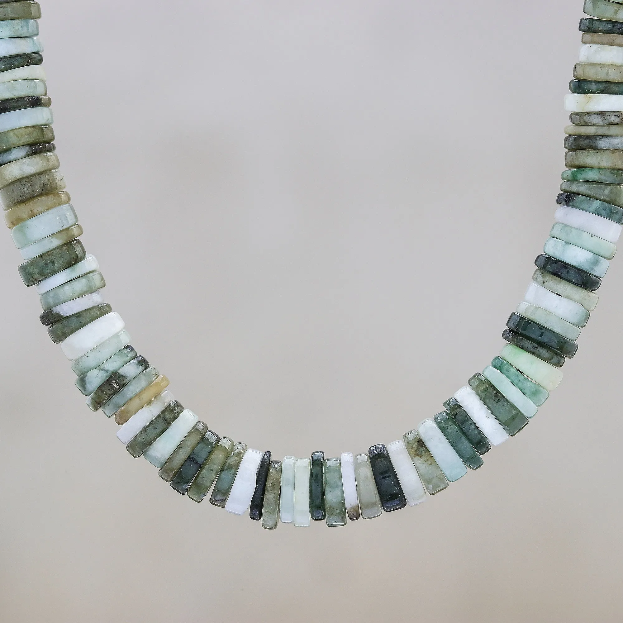 Jade Beaded Necklace in Green from Thailand - Elegant Stones in Green | NOVICA