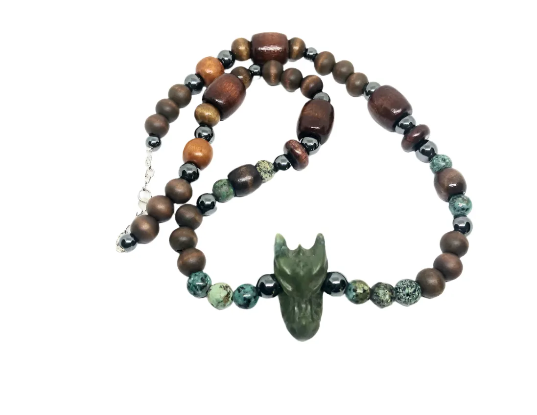 Jade Crystal Dragon Head Necklace