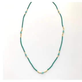 Jade glass seed and amazonite bead necklace