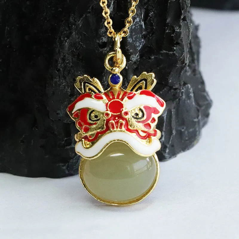 Jade Lion Rising Pendant Inspired by Chinese Aesthetics