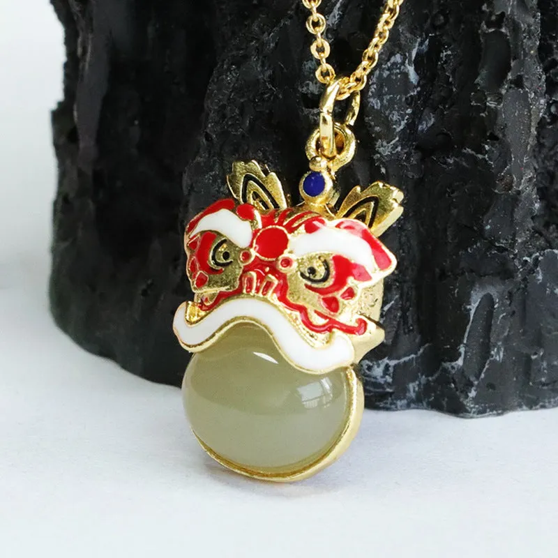 Jade Lion Rising Pendant Inspired by Chinese Aesthetics