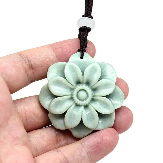 Jade Sunflower Pendant Necklace