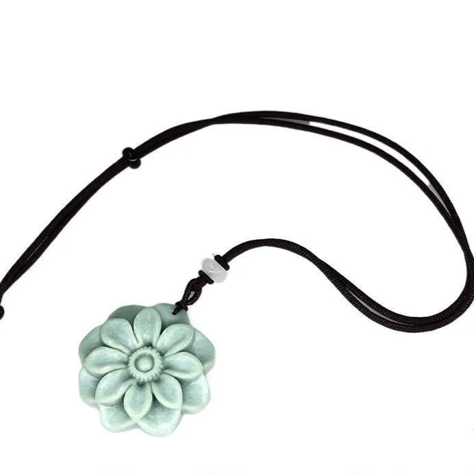 Jade Sunflower Pendant Necklace