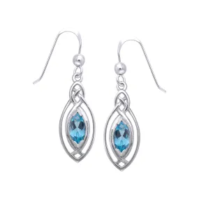 Jewelry Trends Sterling Silver Celtic Oval Knot Work Dangle Earrings with Blue Topaz