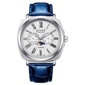 JUVET 7007 Excellent Swiss Moonphase Watch for Men Waterproof - Silver Blue A1