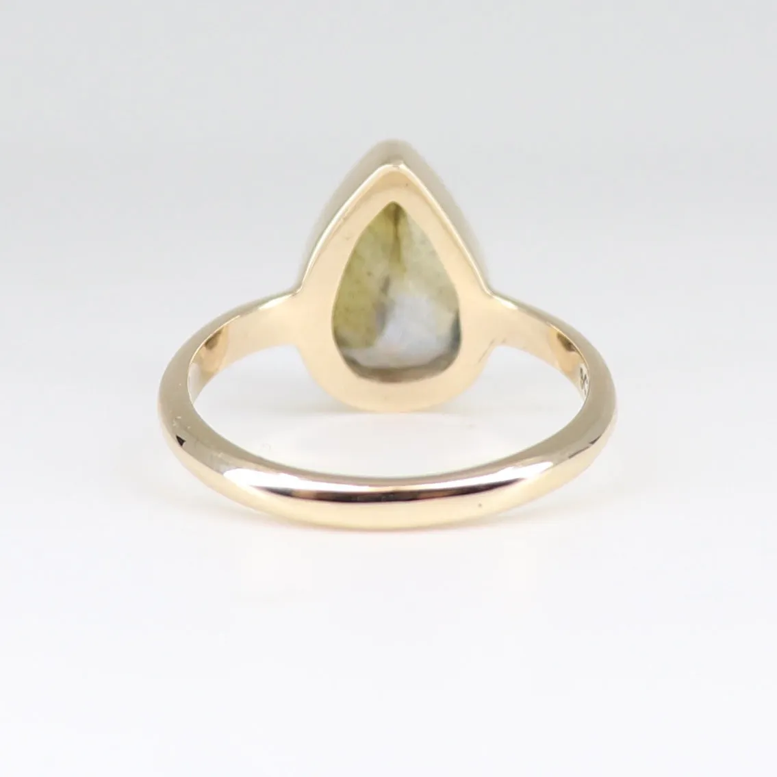 Labradorite Tear Drop 9K Yellow Gold Ring