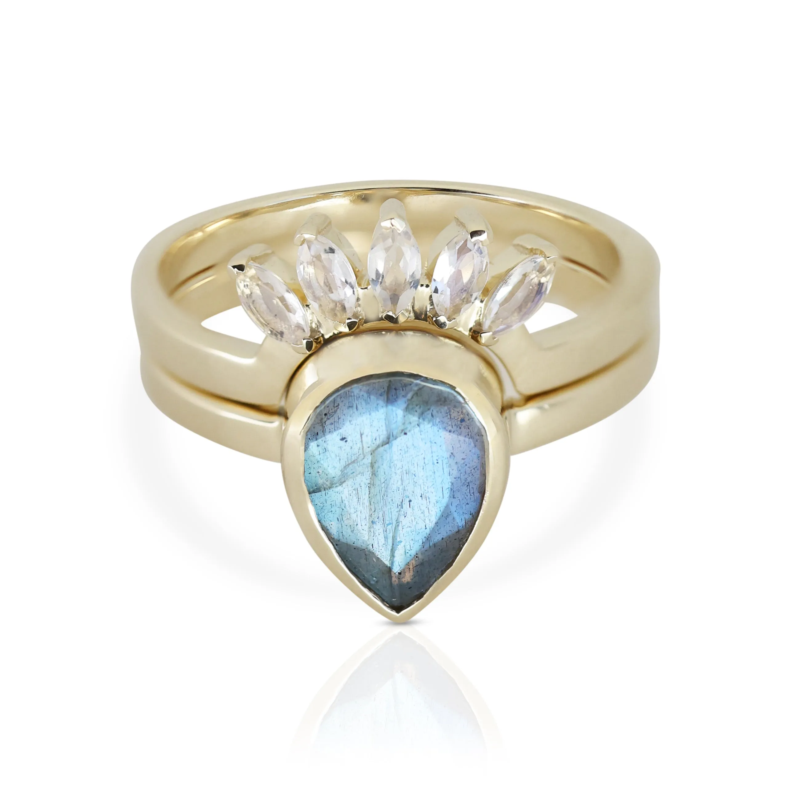 Labradorite Tear Drop 9K Yellow Gold Ring