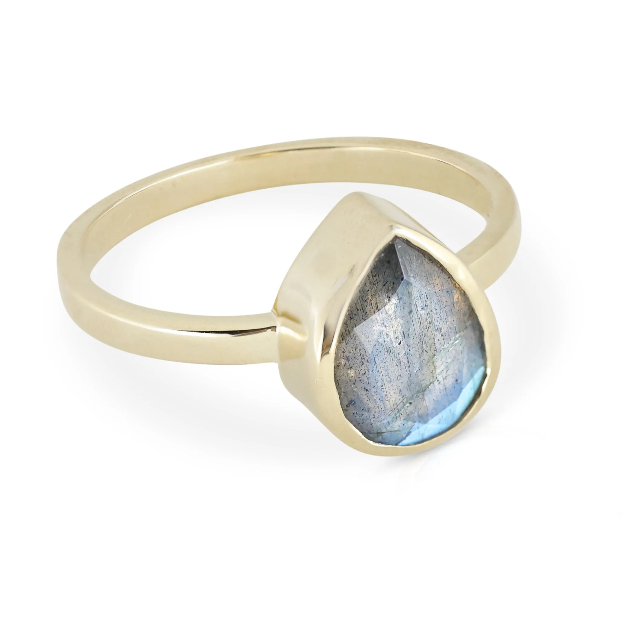 Labradorite Tear Drop 9K Yellow Gold Ring