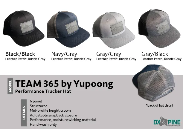 Leather Patch Performance Style Trucker Hat - Mountain Range Stamp